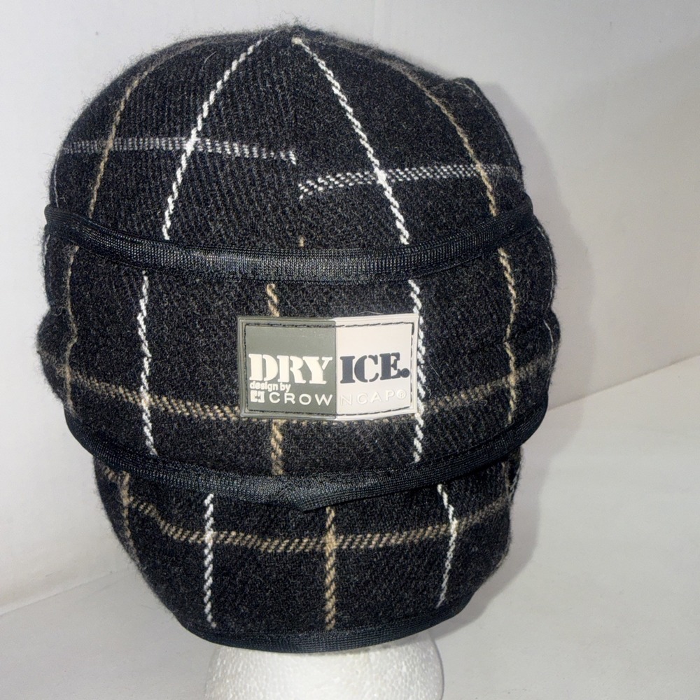 Vintage Crowncap Dry Ice Black Plaid Hunting Trapper Ear Flaps Wool Hat Large